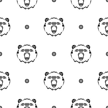 Ayı suratlı, siyah-beyaz desenli. Giysiler ve tekstil için iyi. Vektör illüstrasyonu.