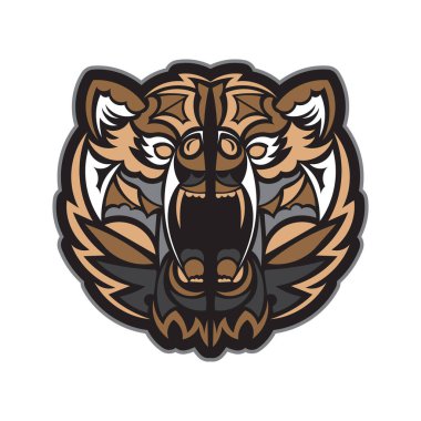 Bir ayının renkli yüzü. Samoa tarzı. İzole edilmiş. Vektör illüstrasyonu.