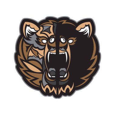 Bir ayının renkli yüzü. Samoa tarzı. İzole edilmiş. Vektör illüstrasyonu.