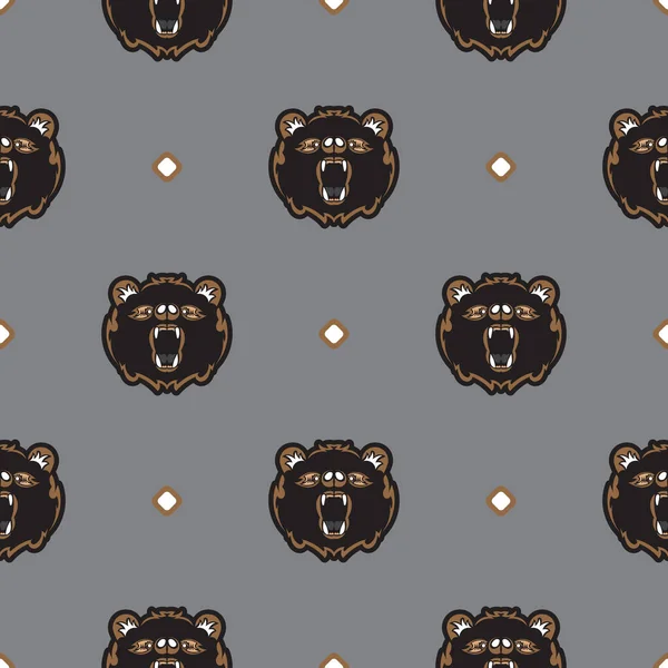Безшовний Візерунок Bear Face Простому Стилі Добре Підходить Фонів Гравюр — стоковий вектор