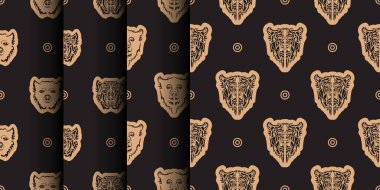 Basit tarzda köpek suratlı kusursuz bir desen seti. Özgeçmiş ve parmak izleri için iyi. Vektör illüstrasyonu.