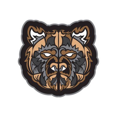 Bir ayının renkli yüzü. Samoa tarzı. Tişört ve parmak izi için iyi. İzole edilmiş. Vektör illüstrasyonu.