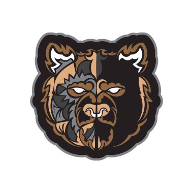 Bir ayının renkli yüzü. Miami tarzı. İzole edilmiş. Vektör illüstrasyonu.