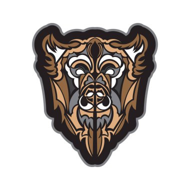 Bir köpeğin renkli yüzü. Tişört ve parmak izi için iyi. İzole edilmiş. Vektör illüstrasyonu.