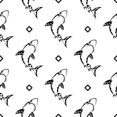 El çizimi köpekbalığı deseni ve baskı için arka plan tasarımı