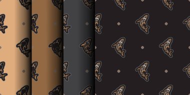 Köpek balıklarıyla kusursuz lüks bir düzen. Duvar kağıdı, kumaş, kartpostal ve baskı için iyidir. Vektör illüstrasyonu.