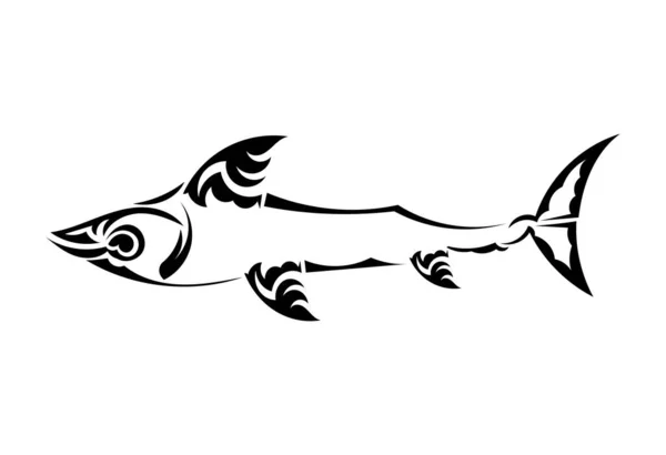 Tatuaje Tiburón Estilo Maorí Aislado Ilustración Vectorial — Vector de stock