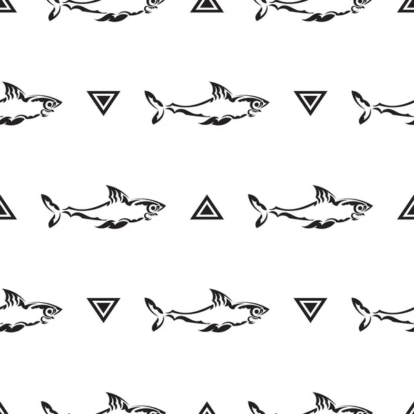 Płynny Czarno Biały Wzór Rekinami Dobre Dla Odzieży Tekstyliów Tła — Wektor stockowy