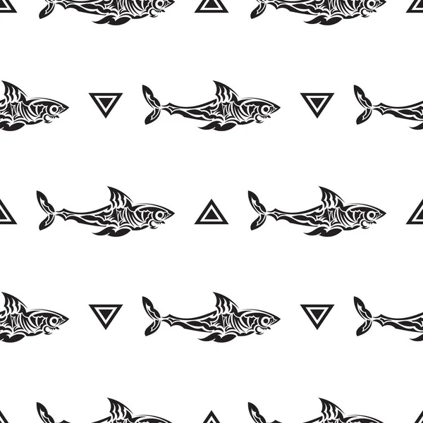 Modèle Noir Blanc Sans Couture Avec Des Requins Idéal Pour — Image vectorielle