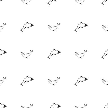 Basit Biçimli Balinalı Kusursuz Siyah ve Beyaz Desen. Özgeçmiş ve parmak izleri için iyi. Vektör illüstrasyonu.