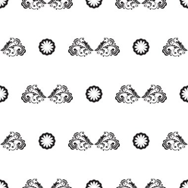 Kusursuz siyah beyaz desenli, çiçekli ve basit harflerle. Kapaklar, kumaşlar, kartpostallar ve baskı için iyi. Vektör illüstrasyonu.