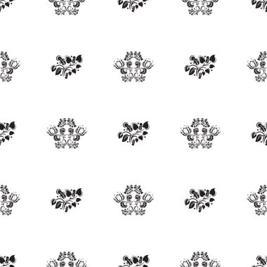 Kusursuz siyah beyaz desenli, çiçekli ve basit harflerle. Menüler, kitaplar, duvar resimleri ve kumaşlar için iyidir. Vektör illüstrasyonu.