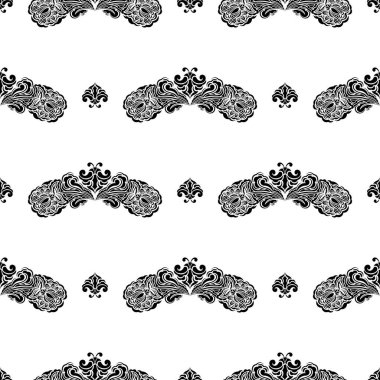Barok tarzında monogramlı kusursuz siyah beyaz desenli. Giysiler ve tekstil için iyi. Vektör illüstrasyonu.