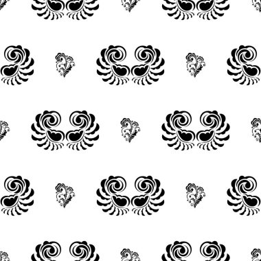 Barok tarzında monogramlı kusursuz siyah beyaz desenli. Giysiler, tekstil, geçmiş ve parmak izleri için iyi. Vektör illüstrasyonu.