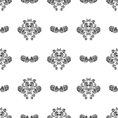 Barok tarzında monogramlı kusursuz siyah beyaz desenli. Duvar kağıdı, kumaş, kartpostal ve baskı için iyidir. Vektör illüstrasyonu.