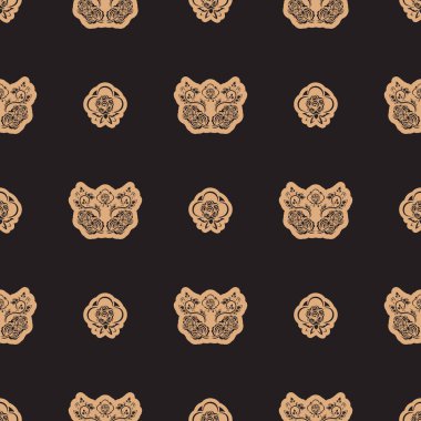 Barok tarzında monogramlı kusursuz koyu bir desen. Menüler, kartpostallar, kitaplar, duvar resimleri ve kumaşlar için iyidir. Vektör illüstrasyonu.