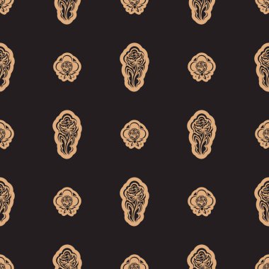 Barok tarzında monogramlı kusursuz koyu bir desen. Menüler, kartpostallar, kitaplar, duvar resimleri ve kumaşlar için iyidir. Vektör illüstrasyonu.