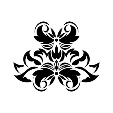 Klasik Barok Viktorya dönemi çerçeve kenarlı çiçek süsü. Dövme siyah ve beyaz filigran kaligrafik vektör heraldik kalkan girdap