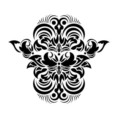 Klasik Barok Viktorya dönemi çerçeve kenarlı çiçek süsü. Dövme siyah ve beyaz filigran kaligrafik vektör heraldik kalkan girdap