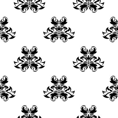 Barok tarzında monogramlı kusursuz siyah beyaz desenli. Özgeçmiş ve parmak izleri için iyi. Vektör illüstrasyonu