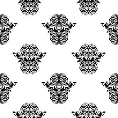 Barok tarzında monogramlı kusursuz siyah beyaz desenli. Özgeçmiş ve parmak izleri için iyi. Vektör illüstrasyonu