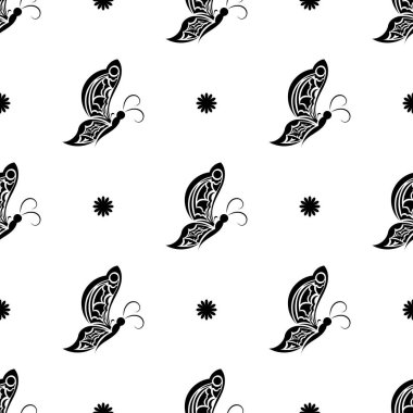 Kelebeklerle kusursuz desen. Barok desenler. Menüler, kartpostallar, ambalaj kağıtları ve arka planlar için iyi. Vektör illüstrasyonu.