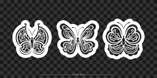 Conjunto Adornos Mariposa Estilo Retro Bueno Para Tatuajes Impresiones Postales — Vector de stock