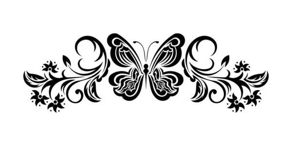 Adorno Floral Decorativo Con Mariposa Elemento Diseño Bueno Para Tatuajes — Archivo Imágenes Vectoriales