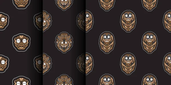 Set Tiki Idol Seamless Pattern Any Web Design Dark Background — Stock Vector