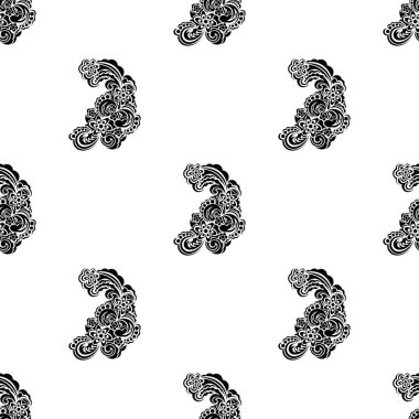 Barok tarzında monogramlı kusursuz siyah beyaz desenli. Giysiler ve tekstil için iyi. Vektör illüstrasyonu.