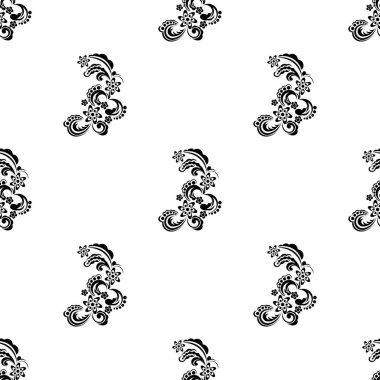 Barok tarzında monogramlı kusursuz siyah beyaz desenli. Giysiler ve tekstil için iyi. Vektör illüstrasyonu.