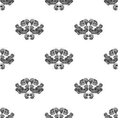 Barok tarzında monogramlı kusursuz siyah beyaz desenli. Geçmişleri, parmak izleri, giyim ve tekstil için iyi. Vektör illüstrasyonu.