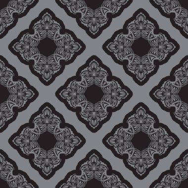 Kusursuz gri desenli, antika süslemeli. Giysiler ve tekstil için iyi. Vektör illüstrasyonu.