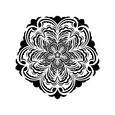 Daire şeklinde siyah-beyaz mandala deseni. Henna için mandala, dövme, dekorasyon. Etnik doğu tarzında dekoratif süs.