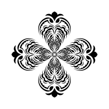 Mehndi için mandala şeklinde dairesel siyah beyaz desen, dövme, dekorasyon. Etnik doğu tarzında dekoratif süs.