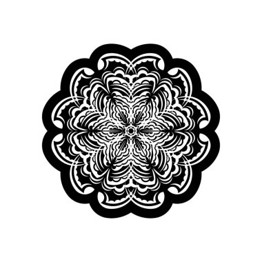 Daire şeklinde siyah-beyaz mandala deseni. Henna için mandala, dövme, dekorasyon. Etnik doğu tarzında dekoratif süs.