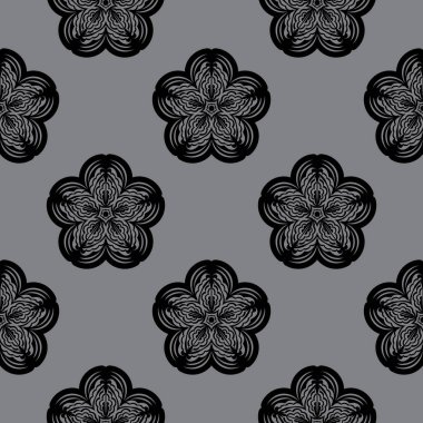 Kusursuz gri desenli, antika süslemeli. Giysiler, tekstil, geçmiş ve parmak izleri için iyi. Vektör illüstrasyonu.