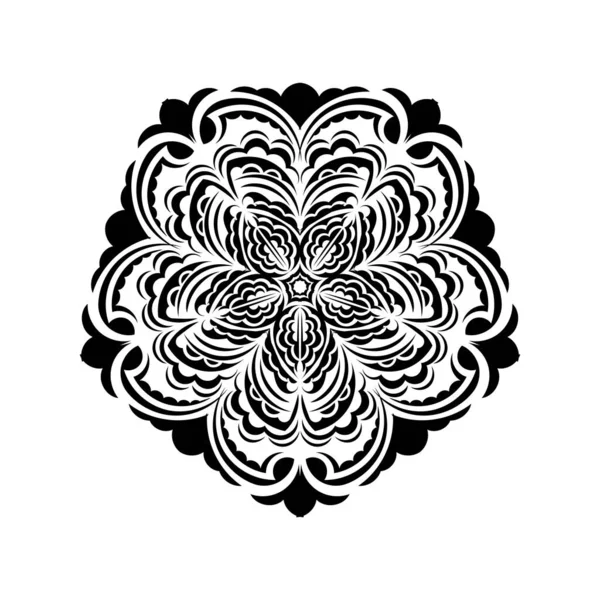 Daire şeklinde siyah-beyaz mandala deseni. Henna için mandala, dövme, dekorasyon. Etnik doğu tarzında dekoratif süs.