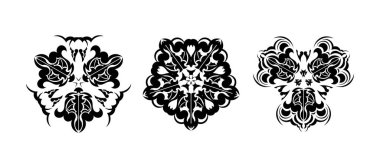 Dairesel süs seti, dolu siluet. Logolar, dövmeler, parmak izleri ve kartpostallar için iyi. Vektör illüstrasyonu