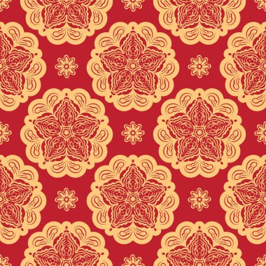 Süslü kırmızı Noel deseni. Giysiler ve tekstil için iyi. Vektör illüstrasyonu.