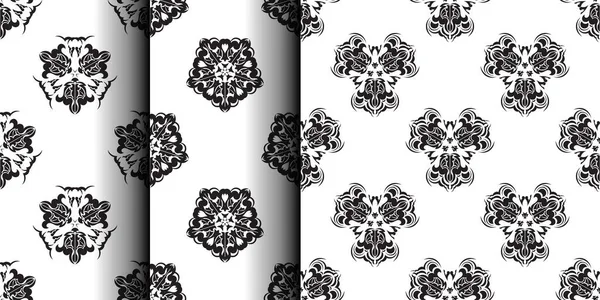 Seamless Geometric Line Pattern Set Eastern Arabic Style Black White — Stock Vector