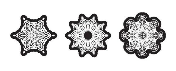 Set Von Kreisförmigen Ornamenten Gefüllte Silhouette Vektorillustration — Stockvektor