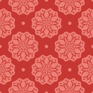 Süslü kırmızı Noel deseni. Geçmişleri, parmak izleri, giyim ve tekstil için iyi. Vektör illüstrasyonu.