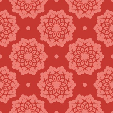 Süslü kırmızı Noel deseni. Kapaklar, kumaşlar, kartpostallar ve baskı için iyi. Vektör illüstrasyonu.