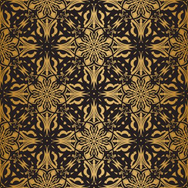 Altın süslemeli siyah, pürüzsüz desen. Vektör illüstrasyonu.