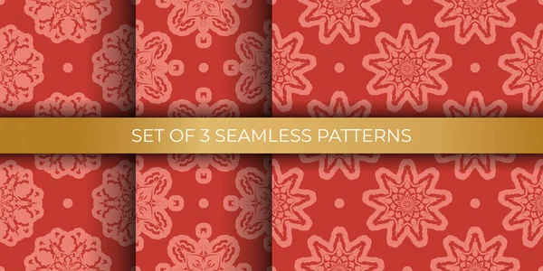 Set Von Roten Weihnachten Nahtlose Muster Mit Ornament Vektorillustration — Stockvektor