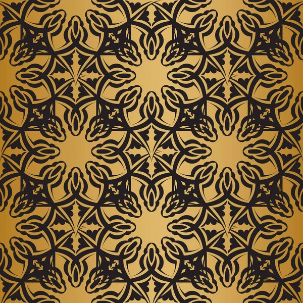 Черный Бесшовный Узор Золотыми Орнаментами Векторная Иллюстрация — стоковый вектор
