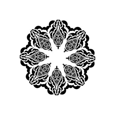Basit mandala tasarımı. Siyah çiçekli basit bir süs. Dövmeler, parmak izleri ve kartpostallar için iyi. İzole edilmiş. Vektör illüstrasyonu