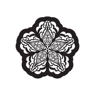 Basit mandala tasarımı. Siyah çiçekli basit bir süs. Logolar, parmak izleri ve kartpostallar için iyi. İzole edilmiş. Vektör illüstrasyonu
