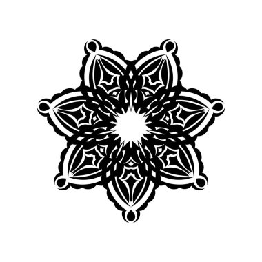 Basit mandala tasarımı. Siyah çiçekli basit bir süs. Dövmeler, logolar, parmak izleri ve kartpostallar için iyidir. İzole edilmiş. Vektör illüstrasyonu